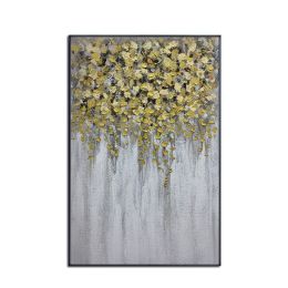 Handmade Gold Foil Abstract Oil Painting Top Selling Wall Art Modern Yellow and White Color Picture Canvas Home Decor For Living Room No Frame (size: 100x150cm)