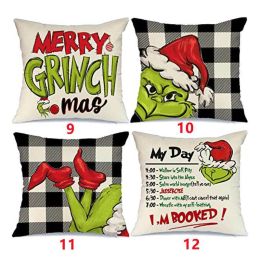 18x18 In Of For Christmas Decorations Green Buffalo Plaid Grinch Christmas Pillow Covers (Type: 9&10&11&12)