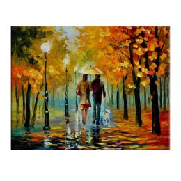 Landscape oil painting rain light street scenery lovers art canvas painting living room corridor office home decoration mural (size: 50x70cm)