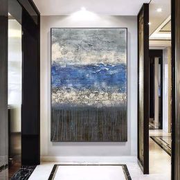 Top Selling Handmade Abstract Oil Painting Wall Art Modern Minimalist Blue Picture Canvas Home Decor For Living Room Bedroom No Frame (size: 50x70cm)