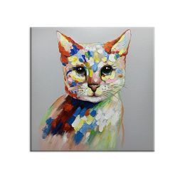 Modern Children Room Decoration Lovely Pet Cat Picture Art Hand-painted Abstract Oil Painting Animal Canvas Wall Art Pieces (size: 120x120cm)