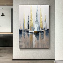 100% Hand Painted Abstract Modern Boat Pictures Art Oil Painting On Canvas Wall Art Wall Painting For Living Room Home Decoration (size: 90x120cm)