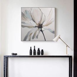 Modern Abstract Hand Painted White Flowers Canvas Wall Art Oil Paintings Posters Large Flowers Home Decoration Canvas (size: 150x150cm)