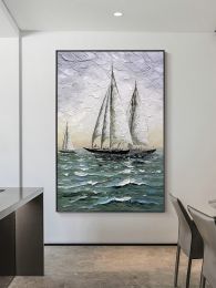 Hand Painted Impressionism Sunrise Seascape Abstract Oil Painting Canvas Art Poster Picture Wall House Decoration Mural (size: 90x120cm)