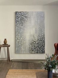 Hand Painted Abstract Oil Painting White Texture On Canvas Abstract Wall Art Picture Living Room Bedroom Wall Decor Unframed (size: 100x150cm)