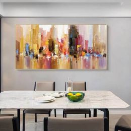 Hand Painted Urban Architecture Landscape Abstract Oil Painting Canvas Nordic Poster Wall Art Picture Living Room Home Decor (size: 50x70cm)