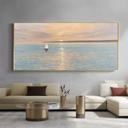 Artist Handpainted Modern Canvas Oil Painting Interior Home Decoration Painting Morning Sea Art Painting Rimless (size: 50x100cm)