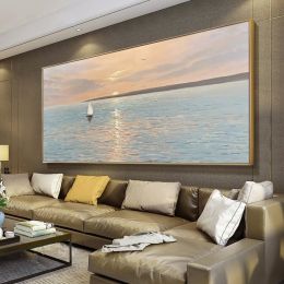 Artist Handpainted Modern Canvas Oil Painting Interior Home Decoration Painting Morning Sea Art Painting Rimless (size: 60x120cm)