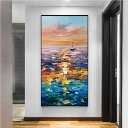 Handmade Landscape Lake Sky Oil Painting On Canvas Abstract Gold Art Wall Picture Modern Home Decoration For Living Room (size: 150x220cm)