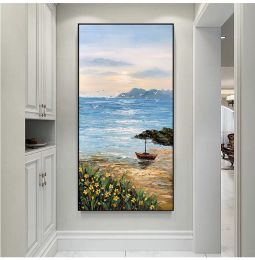 Interior Decor Wall Poster Sunrise Natural Scenery Handmade Canvas Oil Painting Hanging Picture For parlour bedroom hotel office (size: 100x150cm)