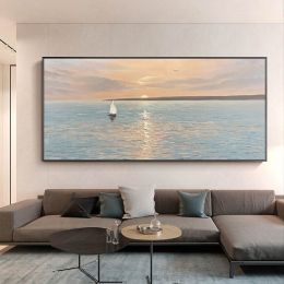 Artist Handpainted Modern Canvas Oil Painting Interior Home Decoration Painting Morning Sea Art Painting Rimless (size: 100x150cm)