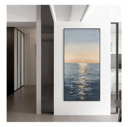 Handmade Canvas Oil Painting Interior Decoration Sea Sunset Modern Art Mural Living Room Bedroom Office Hotel Poster (size: 50x100cm)