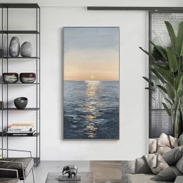 Handmade Canvas Oil Painting Interior Decoration Sea Sunset Modern Art Mural Living Room Bedroom Office Hotel Poster (size: 40x80cm)