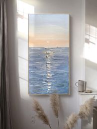 Handmade Canvas Oil Painting Interior Decoration Salon Sea Dawn Modern Art Mural Living Room Bedroom Office Hotel Hanging Poster (size: 50x100cm)