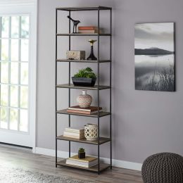 6' Tall 6-Tier Metal Framed Bookcase; Rustic Brown; White (Color: Rustic Brown)