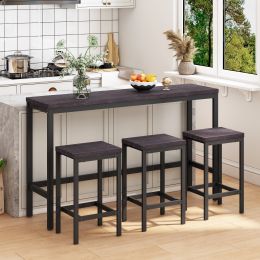 Modern Design Kitchen Dining Table,Pub Table,Long Dining Table Set with 3 Stools,Easy Assembly (Color: Dark Gray)