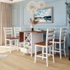 Farmhouse Wood Counter Height 5-Piece Dining Table Set with Drop Leaf, Kitchen Set with Wine Rack and Drawers for Small Places