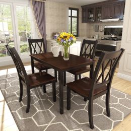 5-Piece Dining Table Set Home Kitchen Table and Chairs Wood Dining Set (Main Material: Solid Wood, Main Color: Black)