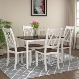 5-Piece Dining Table Set Home Kitchen Table and Chairs Wood Dining Set (Main Material: Solid Wood, Main Color: Cherry)