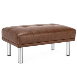 Rectangle Tufted Ottoman with Stainless Steel Legs for Living Room (Color: Brown)