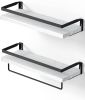 Floating bathroom shelf with towel rail; bathroom/living/kitchen/bedroom wall shelf set of 2; light brown; dark brown; black.