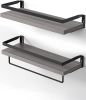 Floating bathroom shelf with towel rail; bathroom/living/kitchen/bedroom wall shelf set of 2; light brown; dark brown; black.