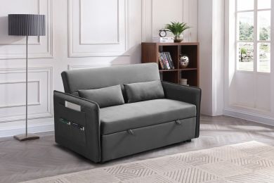 MEGA Pull Out Sofa Bed; Modern Adjustable Pull Out Bed Lounge Chair with 2 Side Pockets; 2 Pillows for Home Office (Color: as Pic)