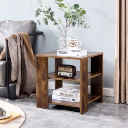 Square side table,simple style design,3-tier end table,wood living room nightstand,bedroom,easy assembly,1-pack (Color: Rustic Brown)