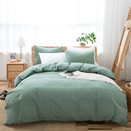 100% Washed Cotton Duvet Cover Set, Durable Fade-Resistant Natural Bedding Set (No Comforter) (Color: Sage Green, size: King)