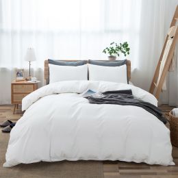 100% Washed Cotton Duvet Cover Set, Durable Fade-Resistant Natural Bedding Set (No Comforter) (Color: White, size: Queen)