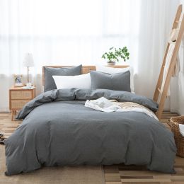 100% Washed Cotton Duvet Cover Set, Durable Fade-Resistant Natural Bedding Set (No Comforter) (Color: Grey, size: King)