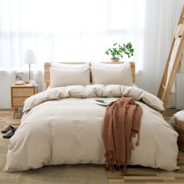 100% Washed Cotton Duvet Cover Set, Durable Fade-Resistant Natural Bedding Set (No Comforter) (Color: Khaki, size: Twin)