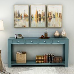 Console Table for Entryway Hallway Sofa Table with Storage Drawers and Bottom Shelf (Color: Retro Blue)