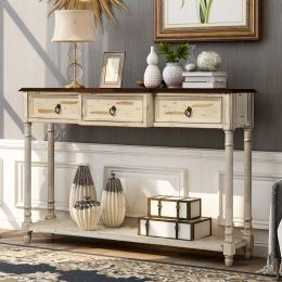 Console Table Sofa Table with Drawers for Entryway with Projecting Drawers and Long Shelf (Color: beige)