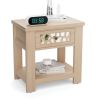 Wood Retro End Table with Mirrored Glass Drawer and Open Storage Shelf