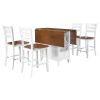 Farmhouse Wood Counter Height 5-Piece Dining Table Set with Drop Leaf, Kitchen Set with Wine Rack and Drawers for Small Places