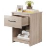 Wooden End Side Table Nightstand with Drawer Storage Shelf