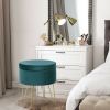 Round Velvet Storage Ottoman Footrest Stool Vanity Chair with Metal Legs